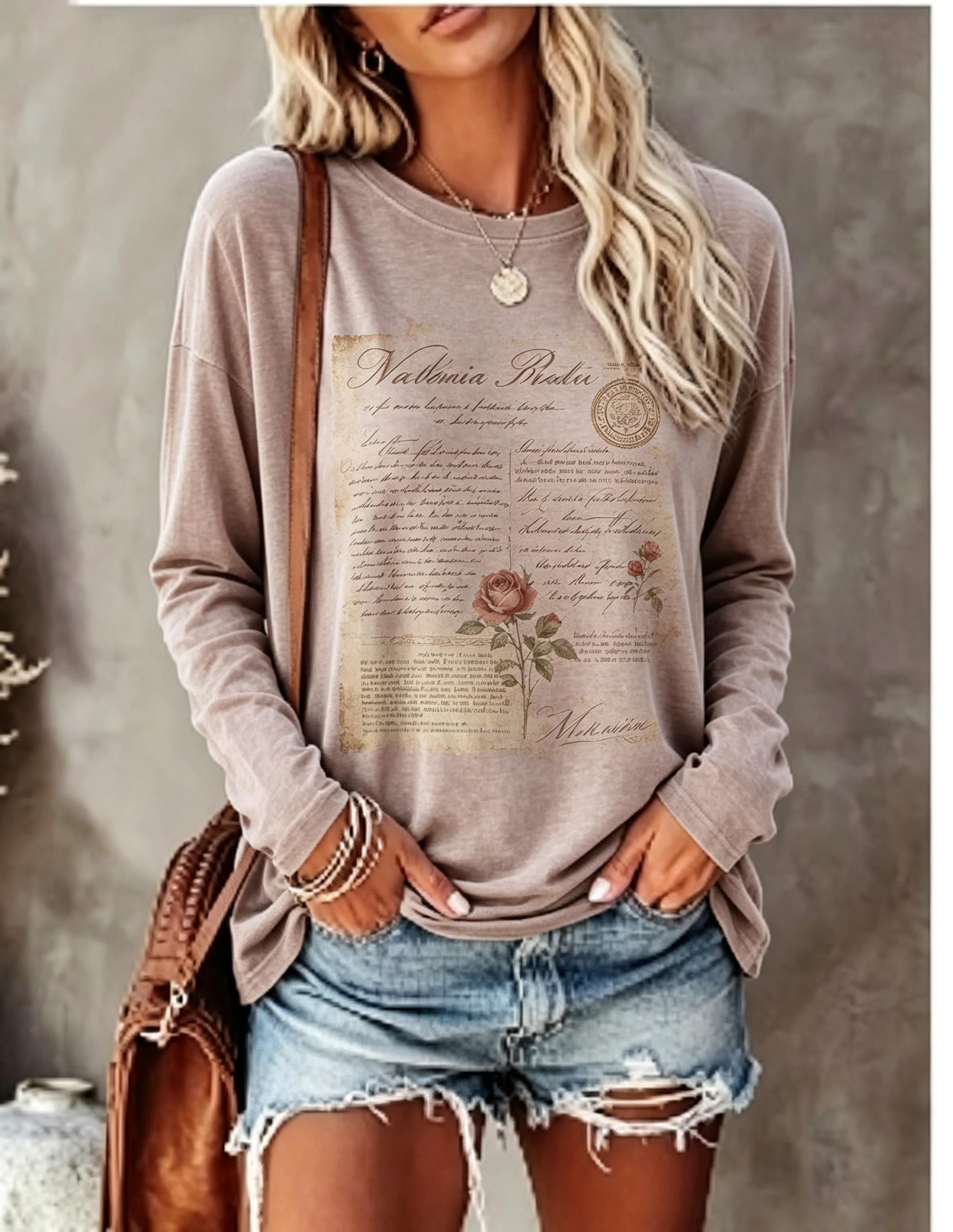 Women Long Sleeve T Shirt Vint - Winter Clothing For Women 评论和价格